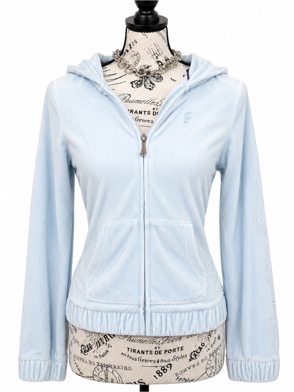 Juicy Couture Light Blue Velour Zip-Up Hoodie Jacket